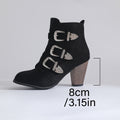 new women's leather belt buckle pointed toe high heel suede ankle boots - chunky heel autumn/winter fashion boots for