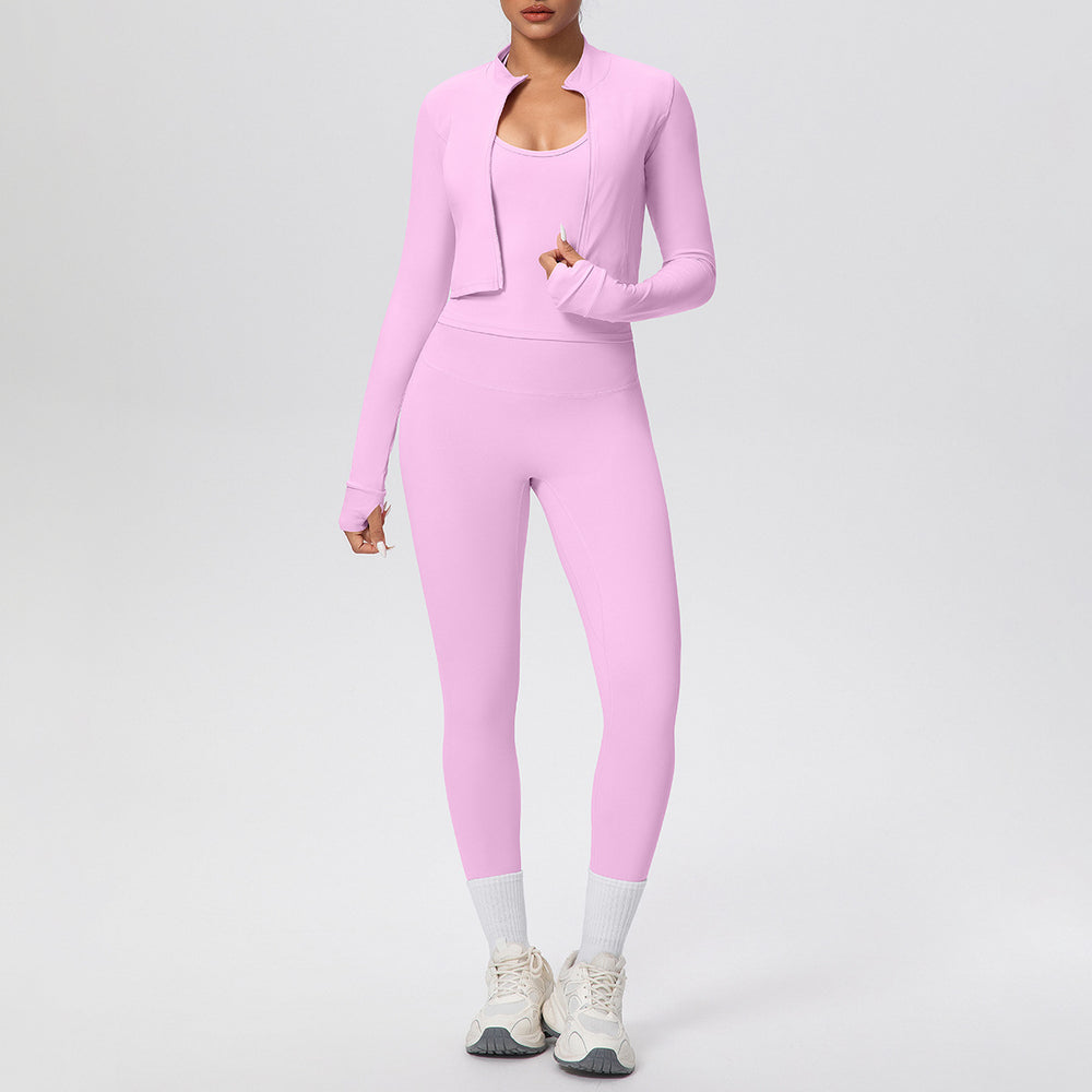 Cloud-feel high-waisted compression quick-dry yoga set - breathable casual pilates workout outfit - running fitness three-piece set for women