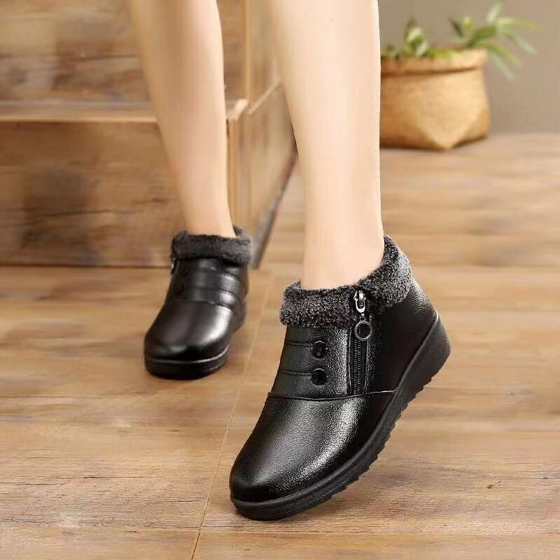 Winter slip-on fleece-lined cotton shoes heattech ladieswear shoes non-slipthickened cotton shoes for middle-aged and elderly people flatsnon-slip granny shoes