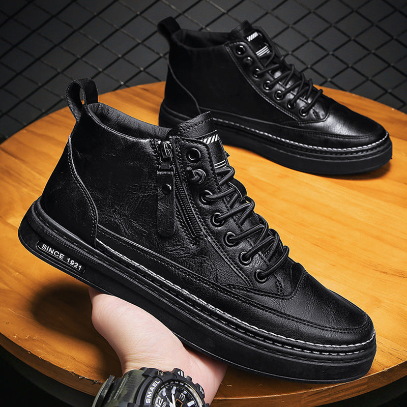 Men's shoes 2025 new spring collection: fleece-lined warm men's height-increasing casual leather shoes, spring business work british style trendy shoes