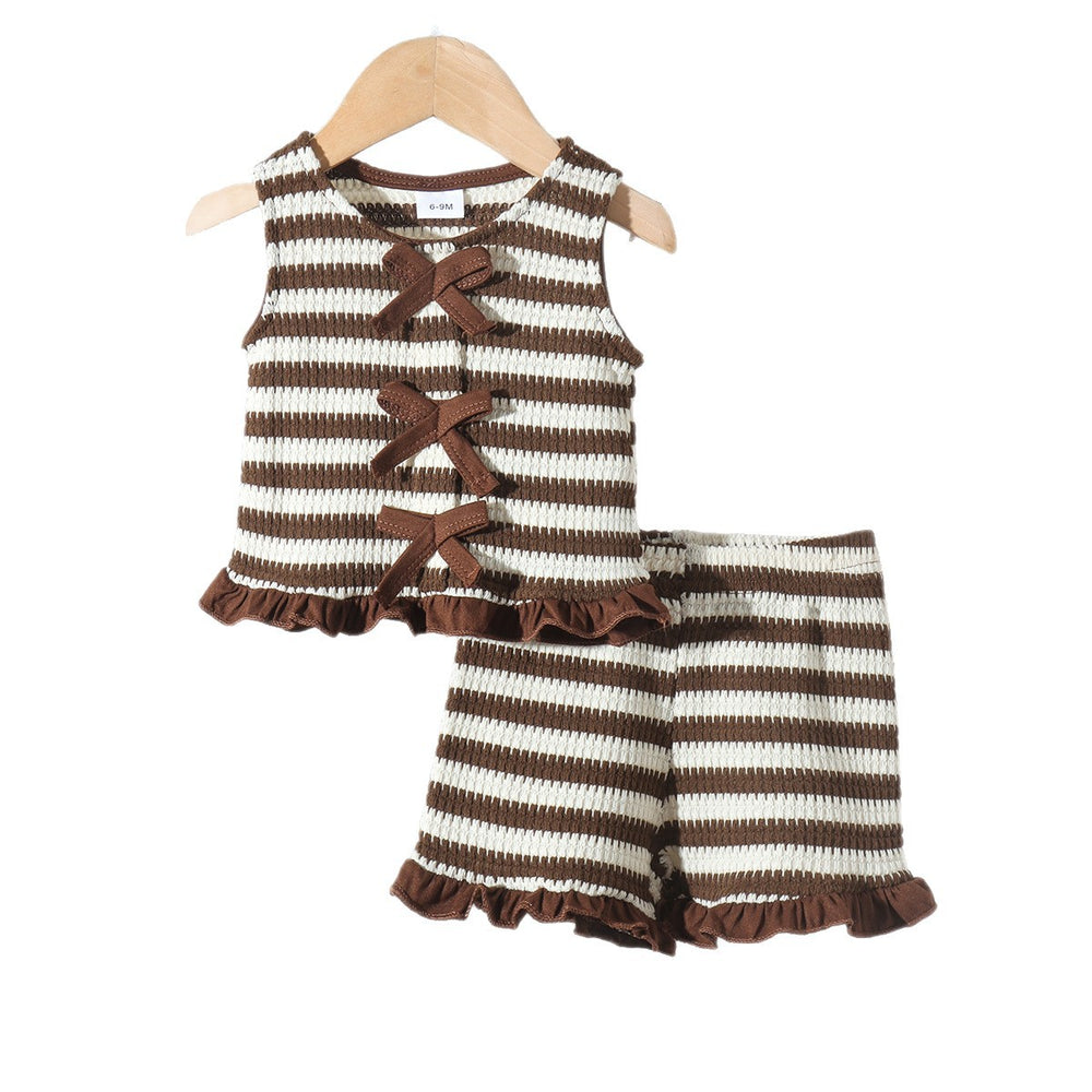 Baby clothing kids set children outfit brown vest + shorts two-piece set