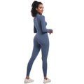 European and american style zipper nude feel long sleeve bodysuit yoga outfit - quick dry, compression, high-intensity running fitness activewear for women