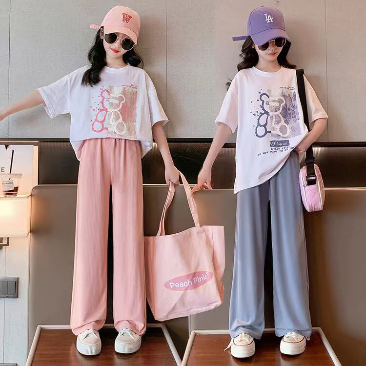 Girls' short-sleeve t-shirt set - summer  new collection - girls' summer clothing - kids' summer outfits - girls' summer apparel (big girls)