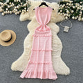 Korean style minimalist sleeveless knit dress - women's summer slimming, figure-flattering, ruffle-trimmed, luxurious, and stunning maxi dress