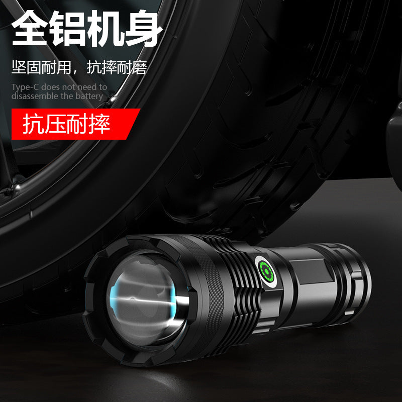 Cross-border telescopic white laser chip flashlight aluminum alloy strong light power display USB direct charging outdoor flashlight