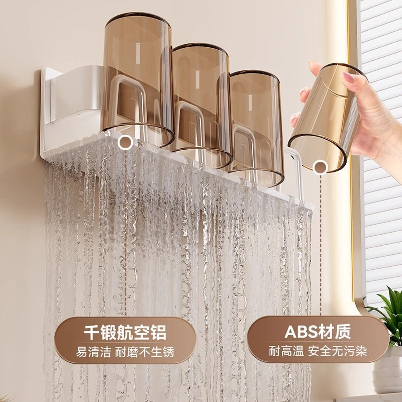 White toothbrush rack, punch-free bathroom toothbrush and mouthwash cup hanging rack, wall-mounted electric toothbrush rack cup