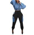 European and american style women's casual pants -  cross-border women's fashion streetwear inspired denim-look high-waisted cargo pants with large pockets