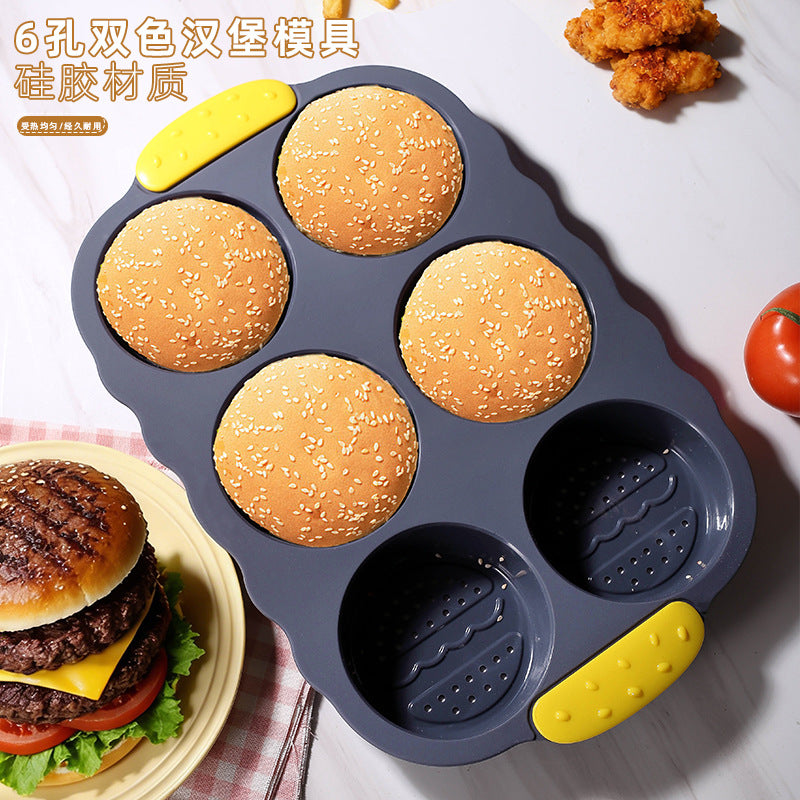 amazon silicone burger mold 6-piece enlarged handle bread mold kitchen baking tool non-stick baking pan