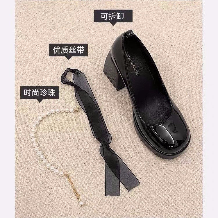 Mary jane shoes women's leather shoes 2025 leather new women's shoes petitesthick sole women's shoes high heels white shoes wedding shoes