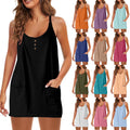 cross-border  women's casual solid color cami v-neck button-down sleeveless dress