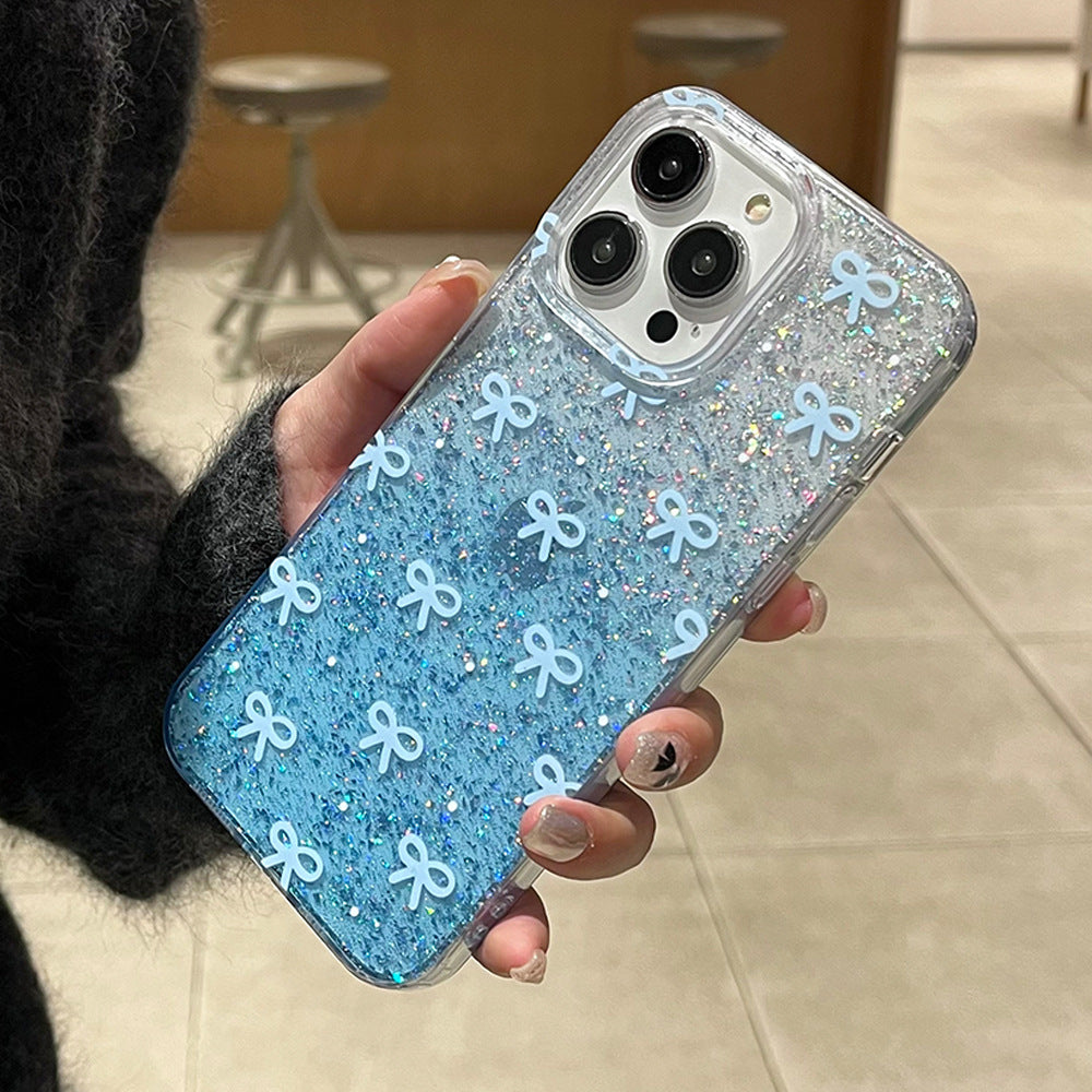 Glue glitter powder suitable for iphone16promax simple bow mobile phone case apple 12 large hole protective cover 15