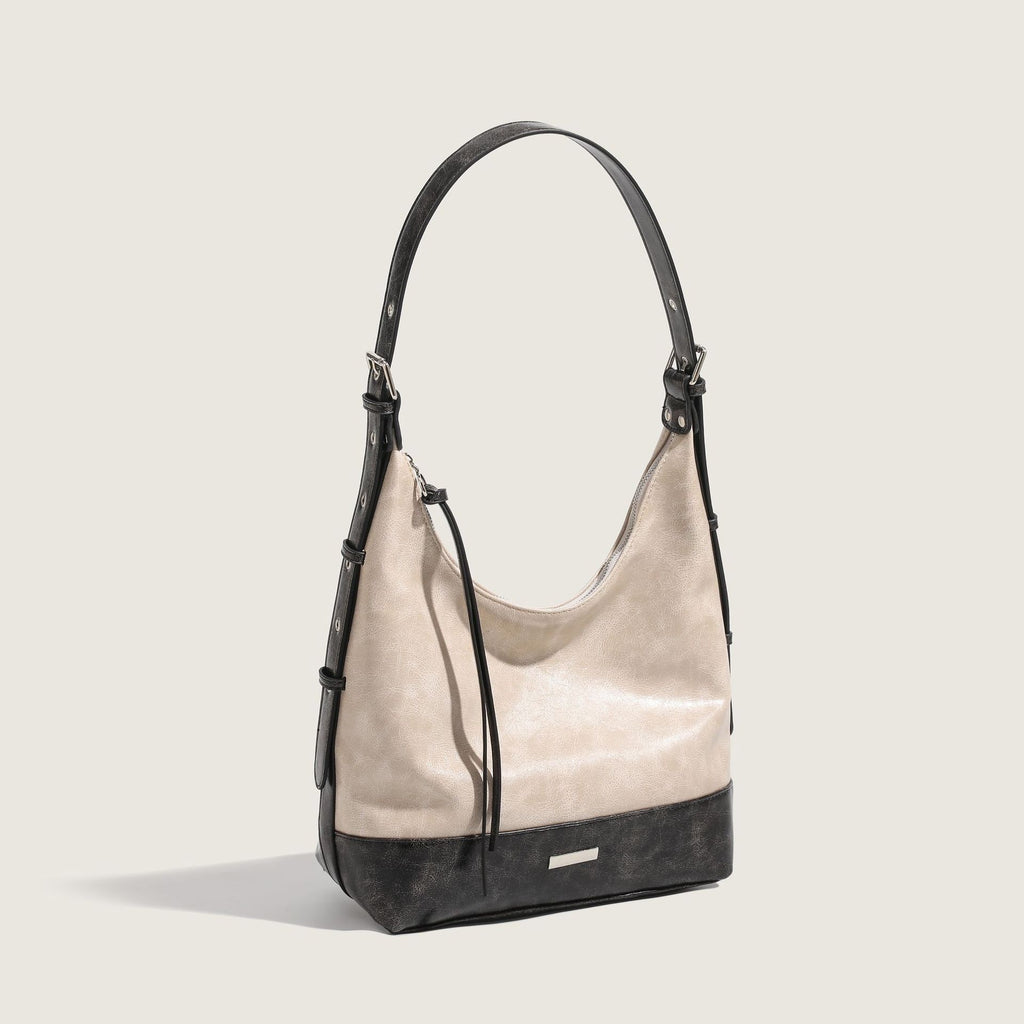 Contrasting color tote bag women's large-capacity fashionable and versatile shoulder bag PU leather texture trendy leisure bag high-end bucket bag