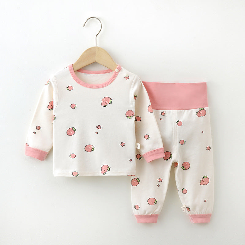 Baby autumn clothes and long pants suit baby intimatespure cotton spring & fall east high waist belly protective clothes infant and toddler bottom clothes
