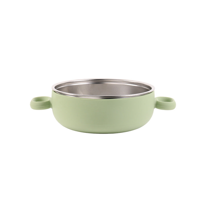 Children's silicone stainless steel 304 binaural bowl manufacturer's new baby silicone feeding tableware set complementary food bowl
