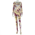 European and american style cross-border new women's printed versatile fashionable comfortable jumpsuit slim fit long sleeve crew neck bodysuit trendy