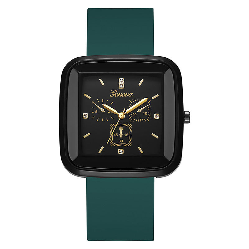 Square fashion autumn/winter niche student watch, minimalist silicone strap, korean style ins women's quartz watch, black