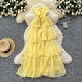 Sleeveless bandeau dress women's summer french style cinched waist slimming elegant vacation style long dress fairy cake dress