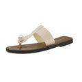 Women's flip-flops for outdoor wear, flat thong sandals, beach flip-flops with pearl embellishments, korean style, summer flat comfort