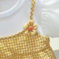 Girls' summer korean style cute floral round neck short sleeve dress  new girls' casual plaid skirt