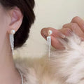 Pearl tassel elegant earrings-a1364 silver