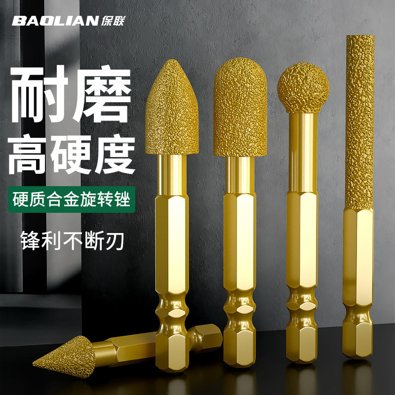Baolian diamond grinding head hexagonal shank carbide rotate file cast iron stone hand electric drill brazing and polishing handy gadget