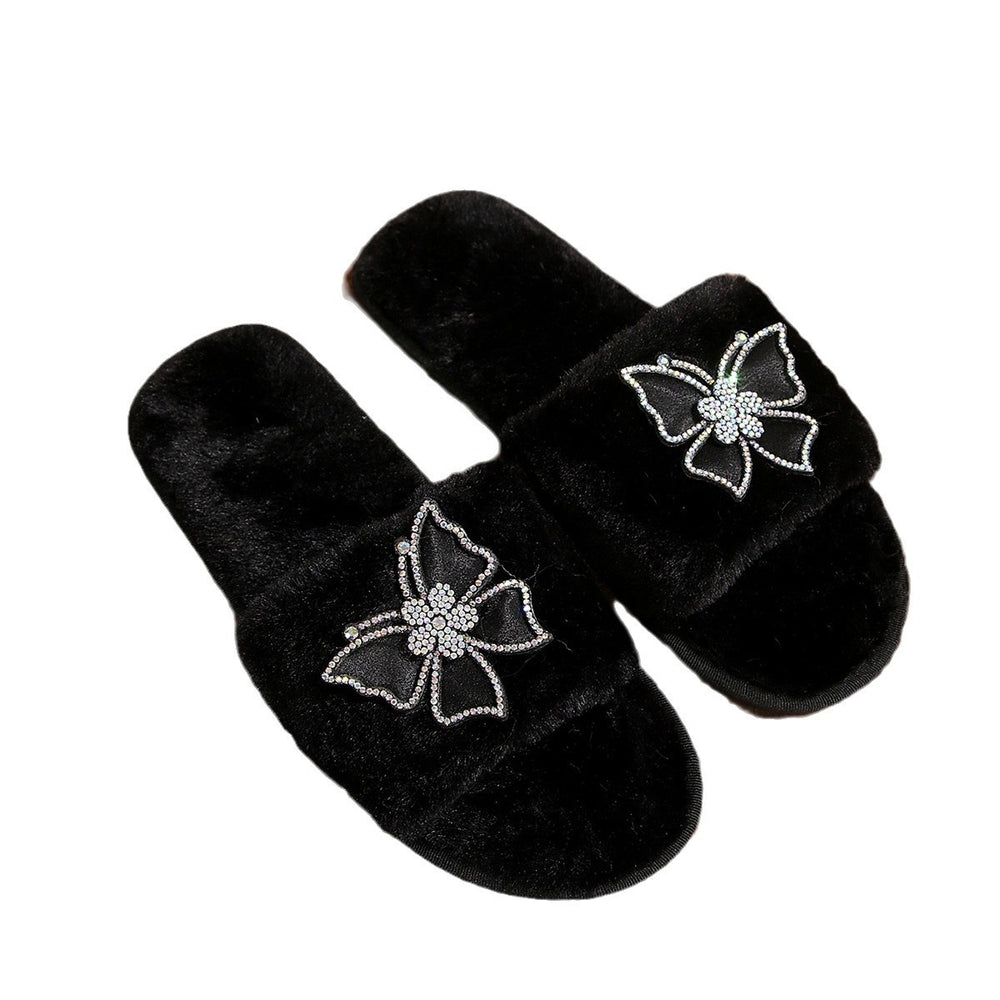Plus size warm flip-flops new style butterfly fur slippers plush foreign trade popular cross-border large size texture xiaohongshu trendy