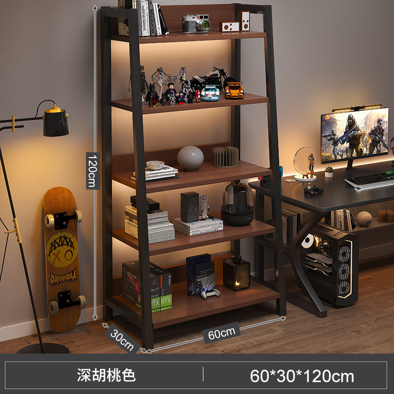 Shelf Floor-to-ceiling storage shelf Multi-layer bookshelf E-sports room Computer table Locker Wrought iron trapezoidal display shelf