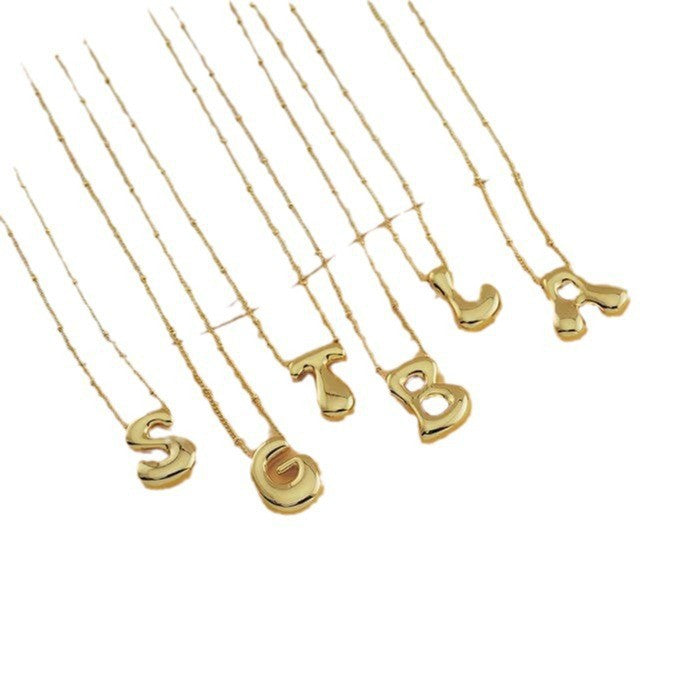 European and american retro minimalist polished 26-letter necklace for women - versatile, elegant, and statement-making choker with a 3d lockbone chain design
