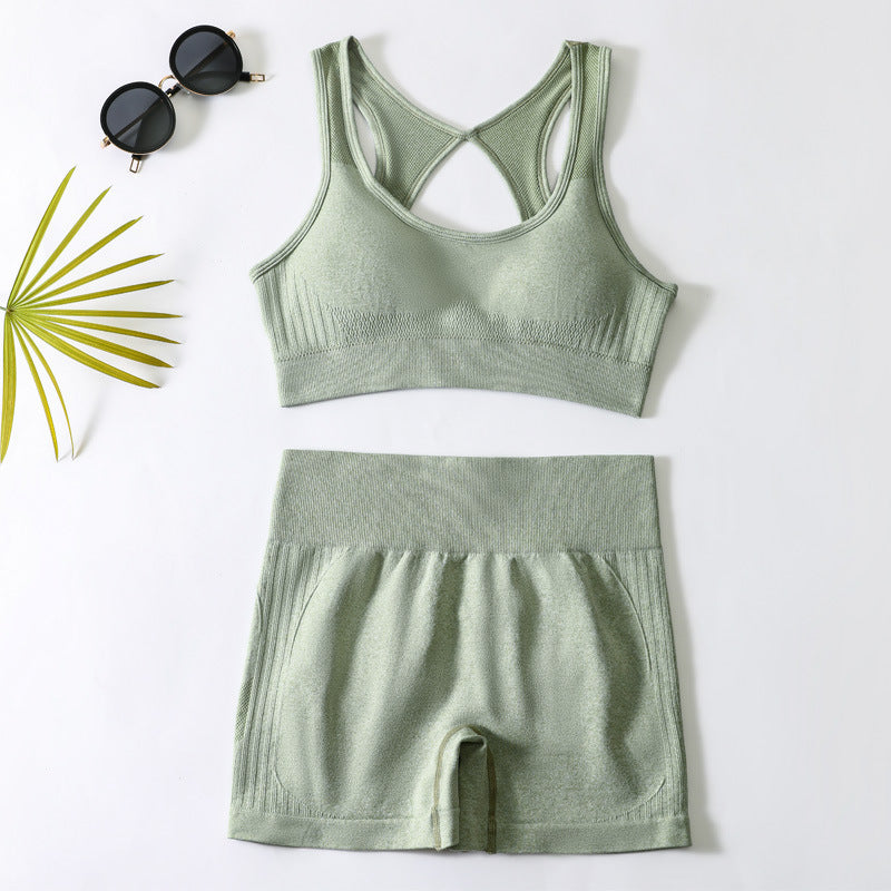 European and american yoga outfit set - women's yoga sports bra, fitness tank top, running sports yoga shorts set