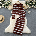 Elegant two-piece set: figure-flattering knit cami dress + long-sleeve striped cardigan