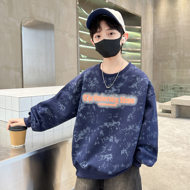 Kids' boys' sweatshirt - spring/autumn  new arrival - trendy & cool boy's crew neck beige tie-dye long sleeve base layer top