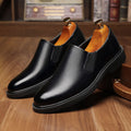 Black leather dress shoes for men - premium casual business formal commute work shoes - soft sole, non-slip, perfect for middle-aged men and dad shoes