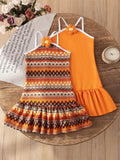 spring new arrivals: girls' european & american bohemian style sister set - halter dress two-piece