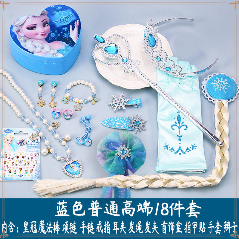 Crown Tiara Children's Little Princess Crown Magic Wand Hair Accessories Set Princess Elsa Necklace Girls Jewelry Box