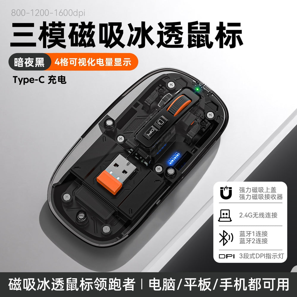 M136 transparent wireless bluetooth tri-mode mouse - rechargeable magnetic charging creative gift for laptops and office use