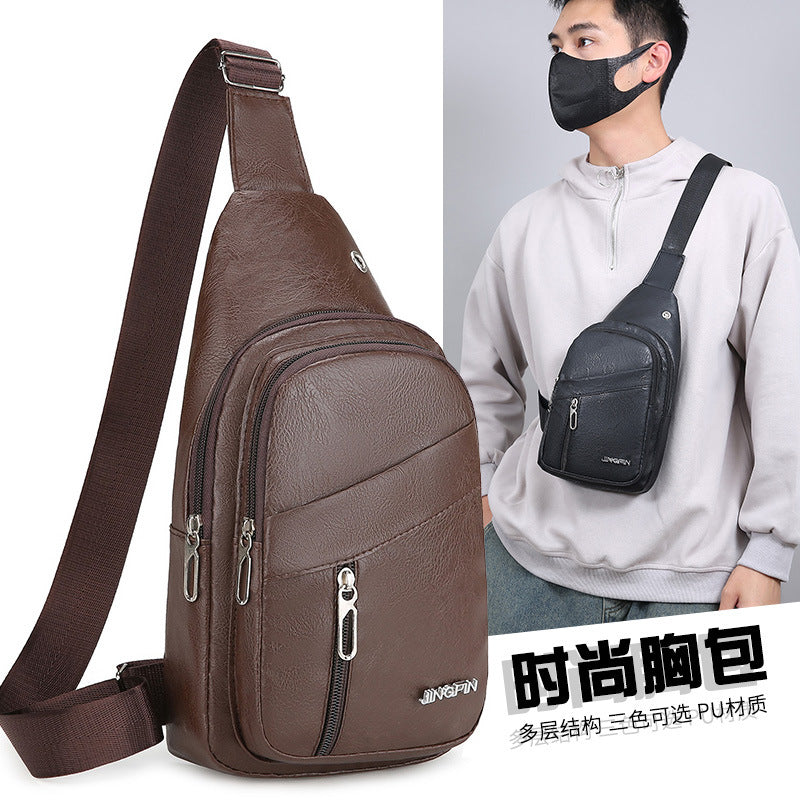 Cross-border men's breast bag pu leather fashion commuting shoulder bag large capacity casual versatile travel messenger bag tide