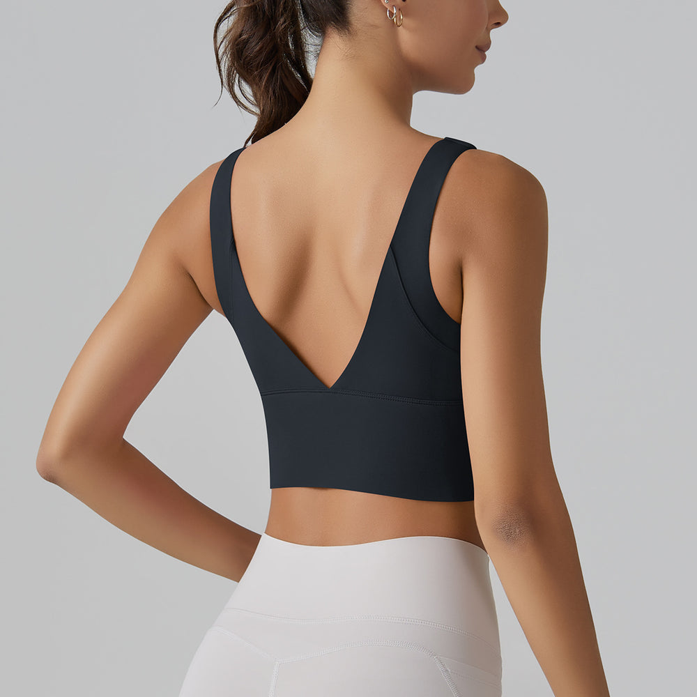 New arrivalnude yoga sports brasexy deep v beautiful back fixed all-in-one cup sports intimates fitness vest women