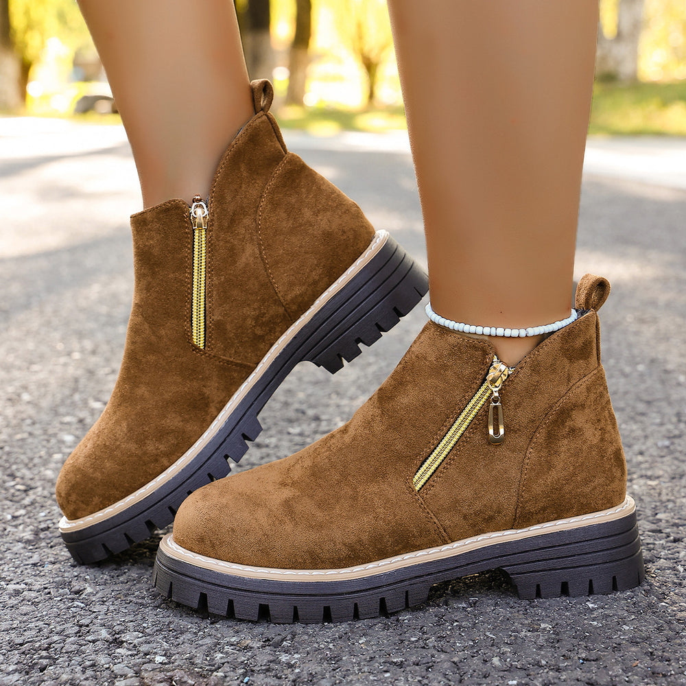 cross-border round toe side zipper martin boots ankle boots chunky heel new autumn/winter plus size women's ankle boots for export