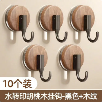 Walnut wood grain suction cup hooks - no drilling, heavy duty, over-the-door organizer for backpacks, hats, bathroom storage