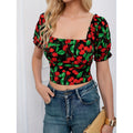 cross-border listing:  new fashion floral square neck elegant vacation top