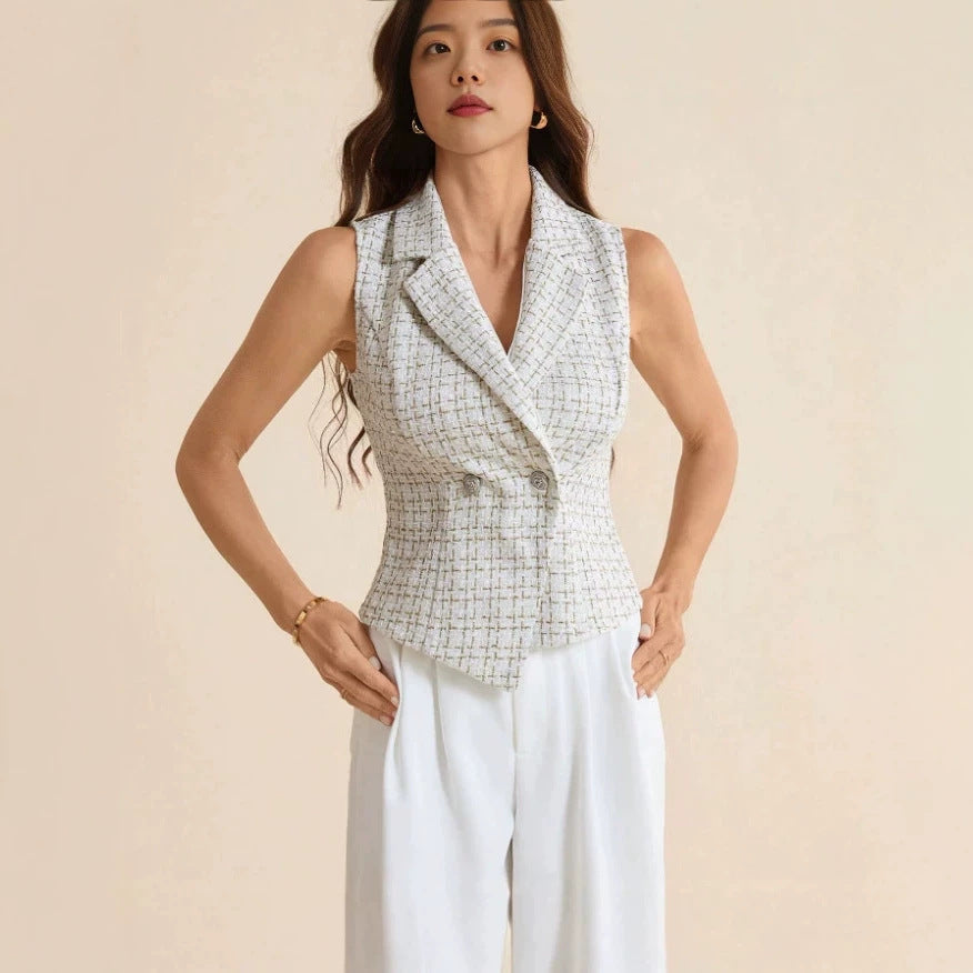 Korean chic summer chic small fragrance vest women's outwearsense of designshort sleeveless topswork clothing
