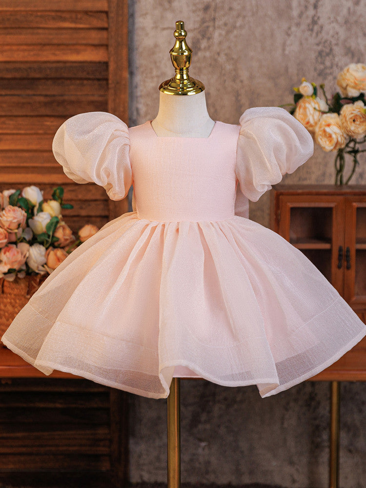 Export dressfashion puff sleeve tutu skirtbows princess skirt girl dress dress first birthday evening dress