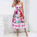 cross-border e-commerce european and american women's clothing: new summer collection - graffiti print, high-waisted cami dress with vacation vibes