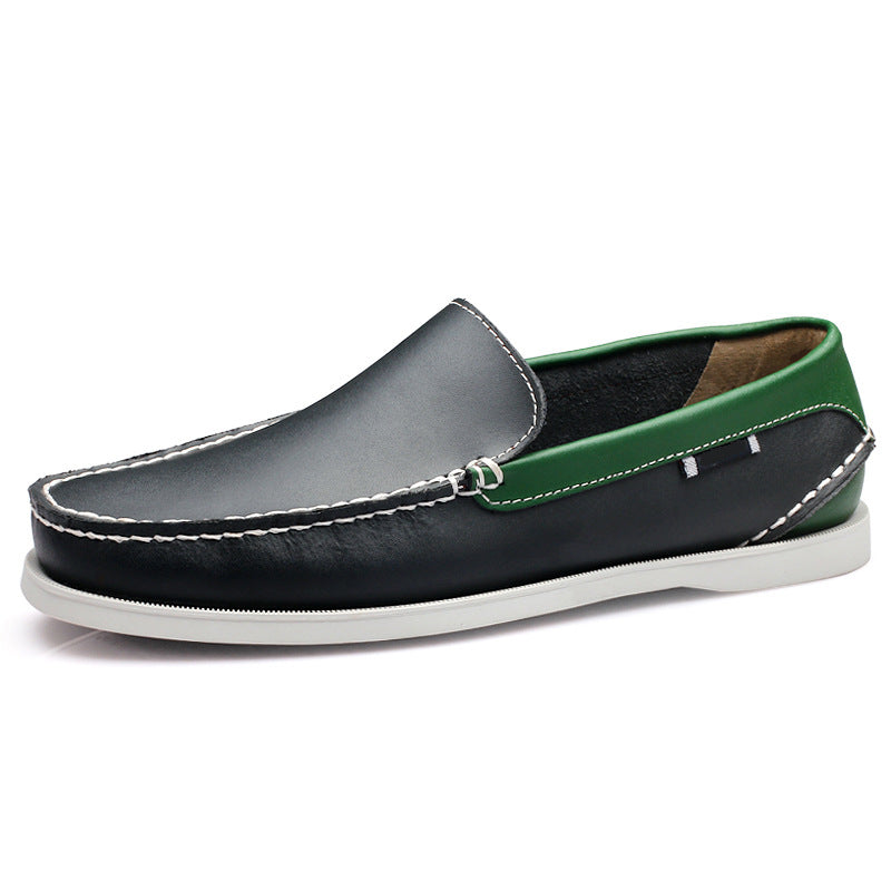 Slip-on men's leather loafers - round toe, flat, boat shoes - casual, versatile leather shoes for work, driving, and everyday wear