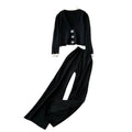 Premium heavy-duty metal buckle v-neck long sleeve knit top for women,  autumn/winter high-waisted slimming casual wide-leg pants