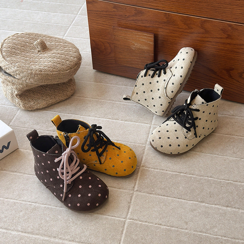 Polka dot ugly Birkenstock boots 2025 spring and autumn new Korean version of girls round head British style Martin boots soft-soled short boots