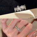 Lace garland sweet silver wide band flower rhinestone ring - unique design, affordable luxury, index finger ring, new 2026 collection