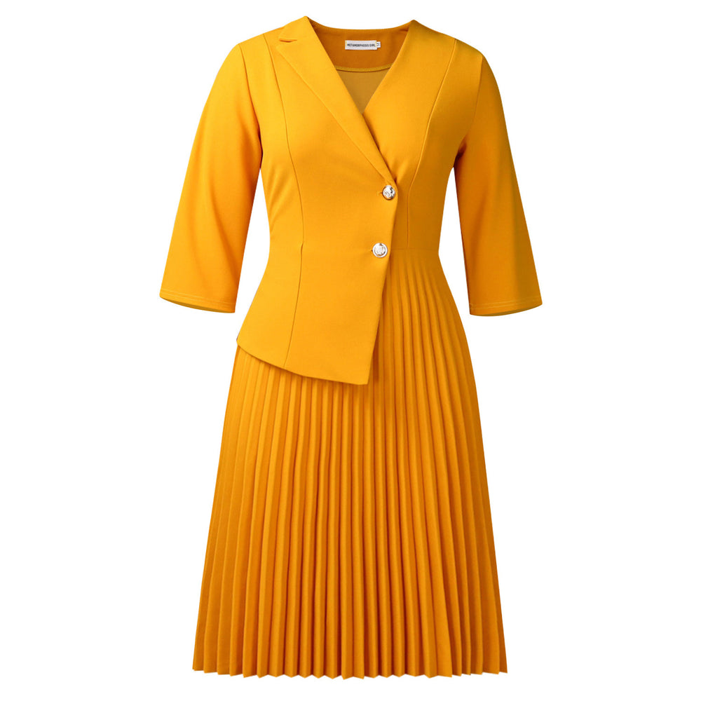 D597 cross-border  european and american women's winter suit collar shirt plus size fashionable elegant pleated foreign trade dress