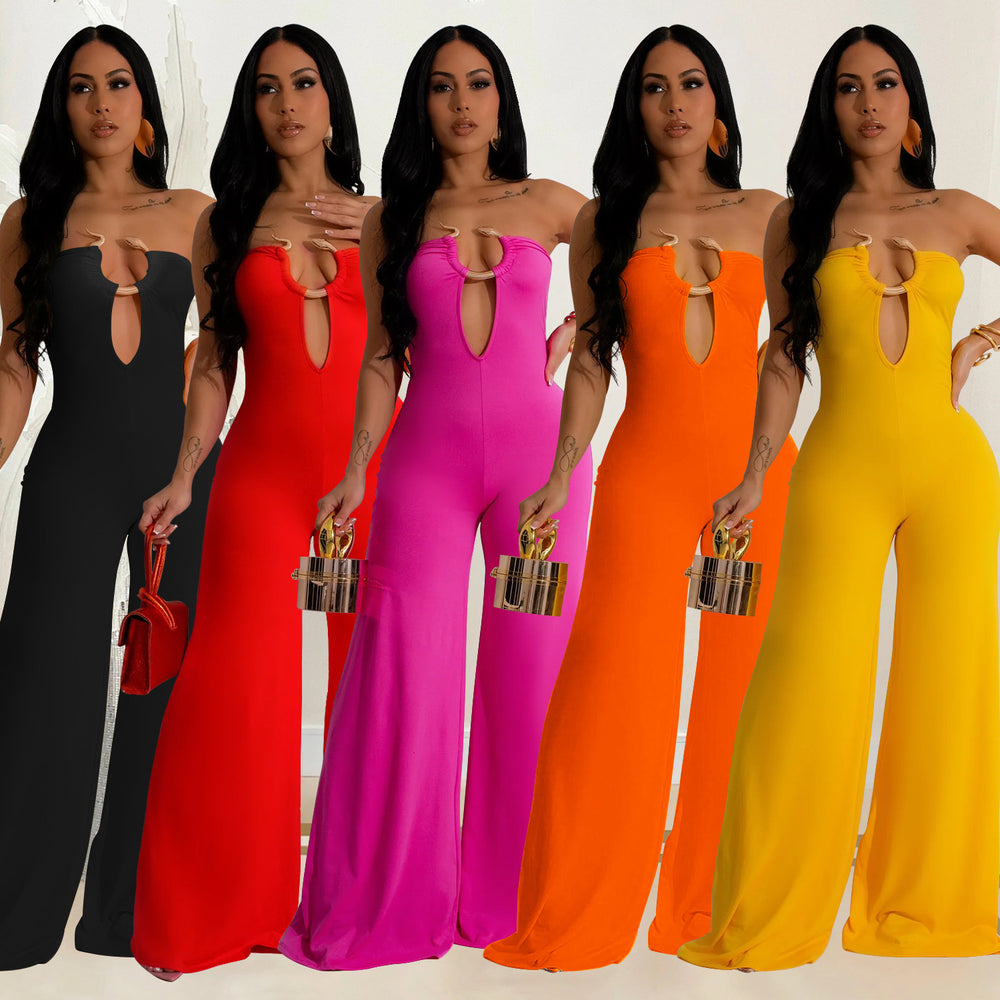 C6941 cross-border   independent station fashion women's solid color fashion pants jumpsuit women