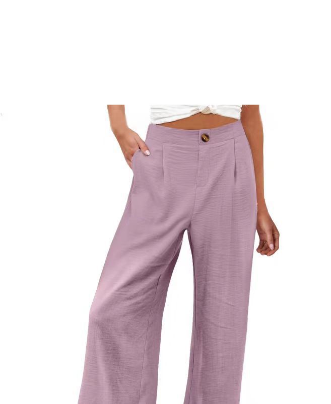 cross-border  fashion summer plaidhigh waistpants button elastic waist loose pants women's casual straight-leg pants